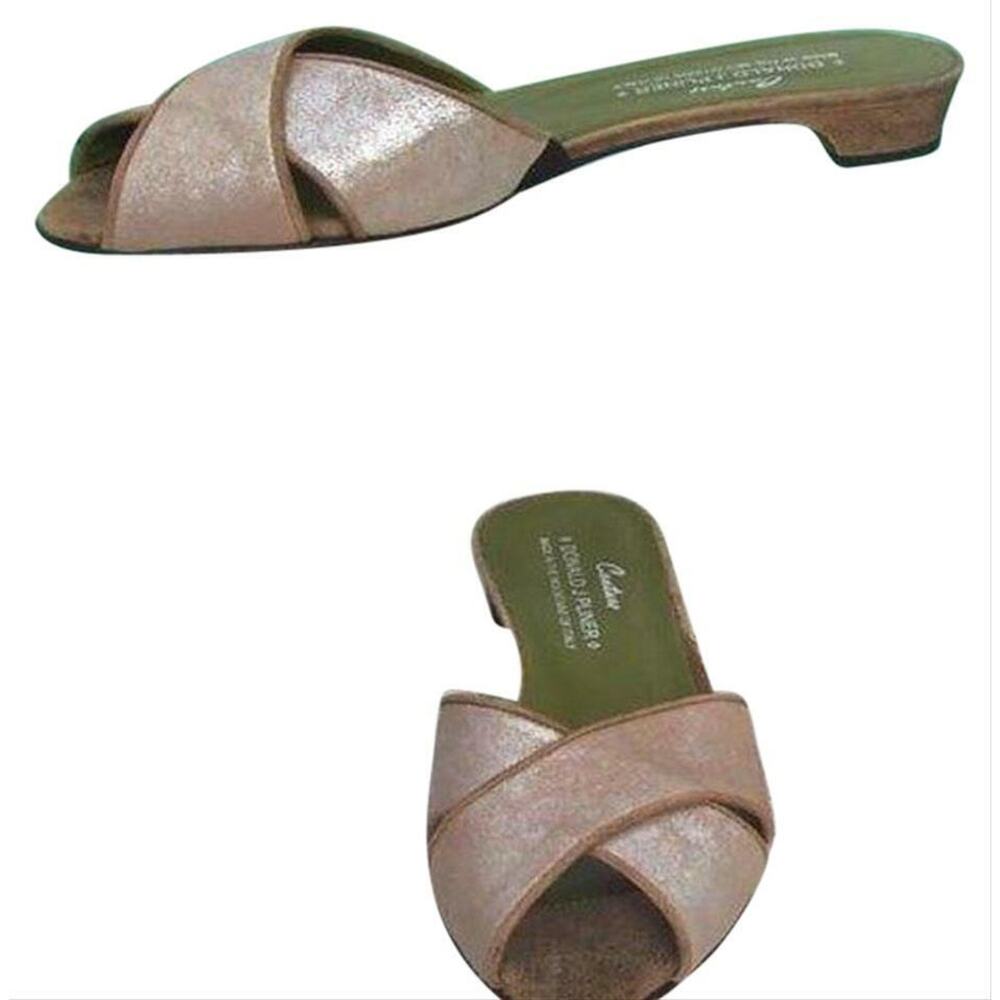 Donald Pliner Silver Distress Slide Sandal Metallic Leather Shoe Flat $225 NIB